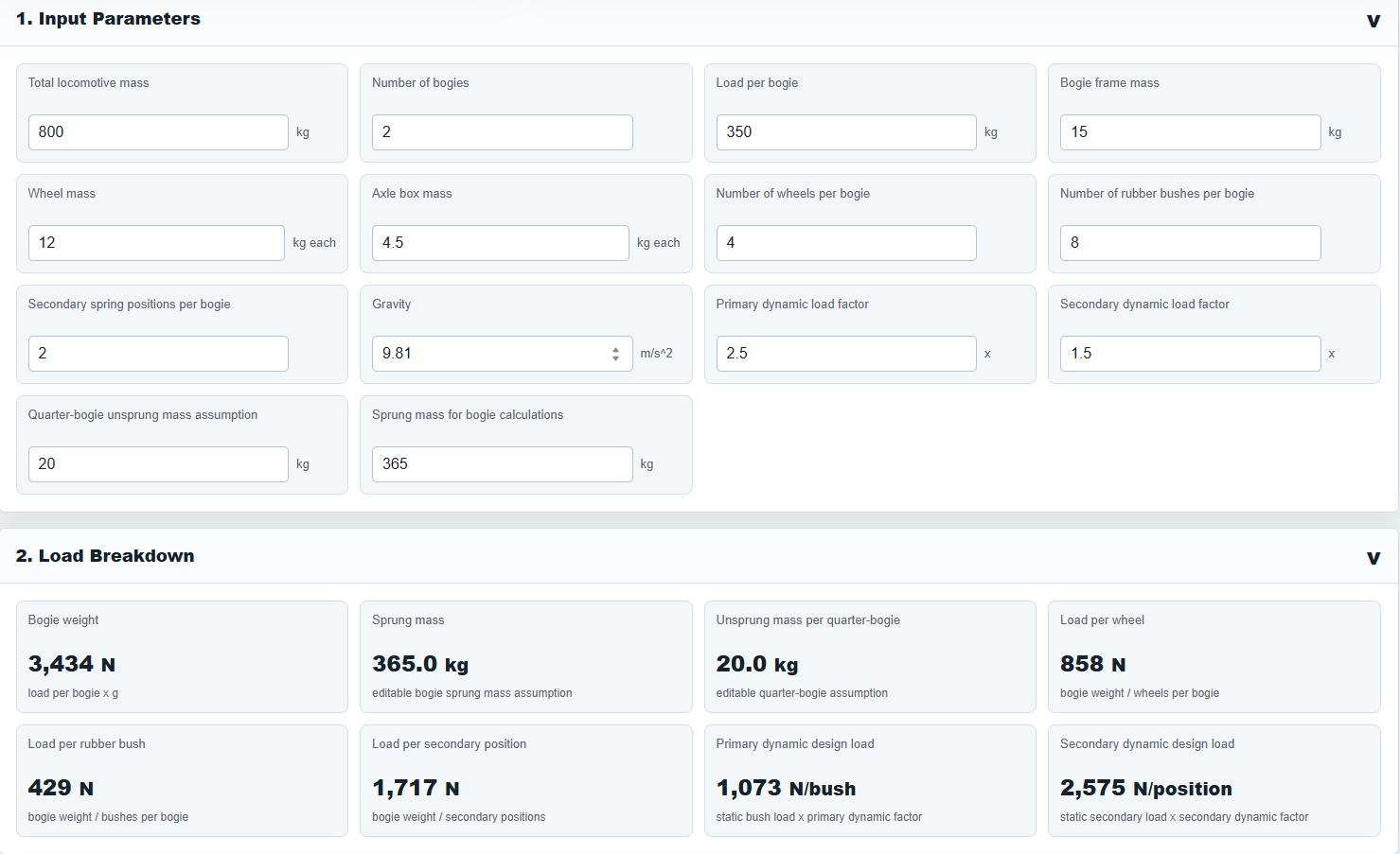 Suspension calculation simulator interface